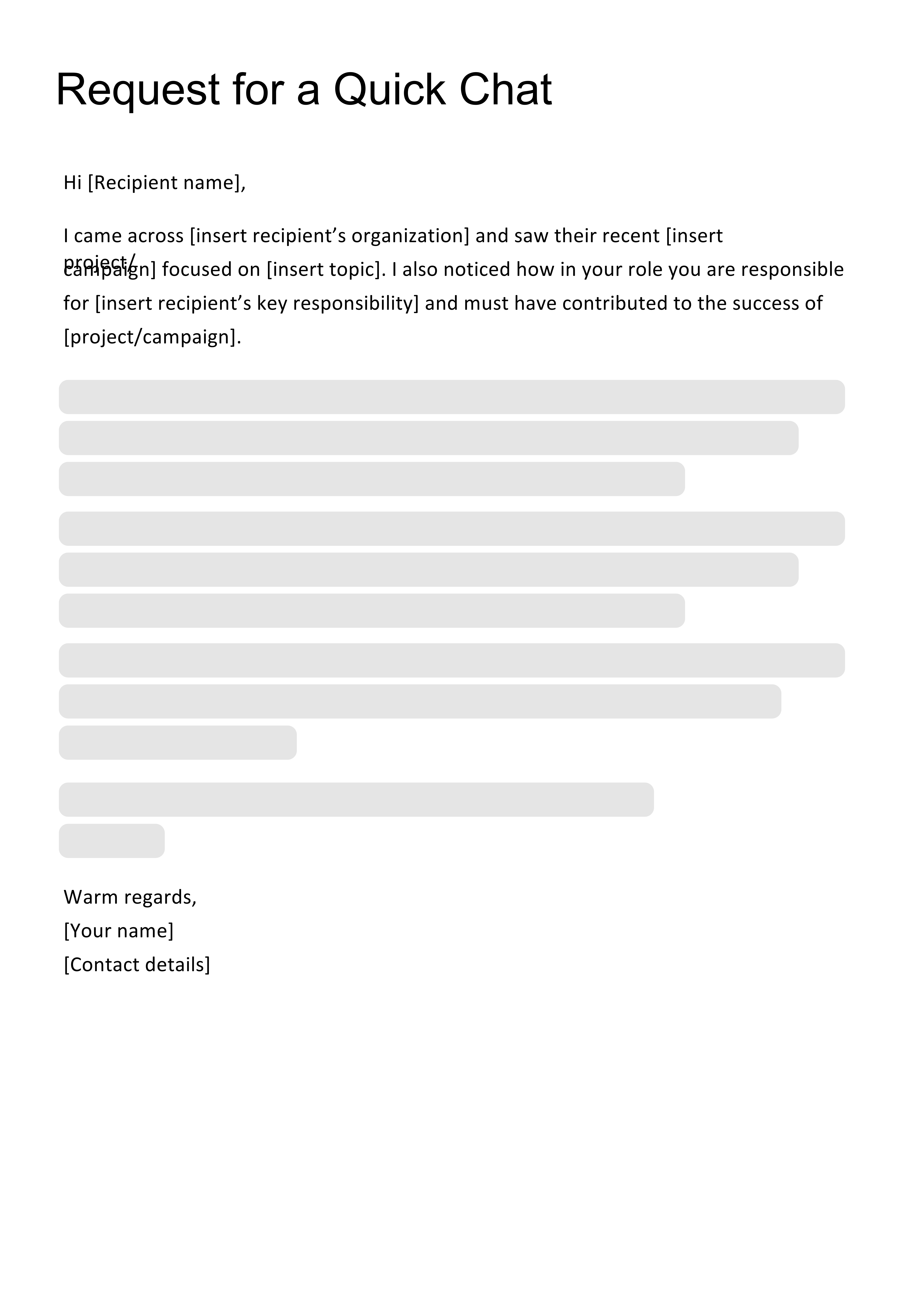 Request For A Quick Chat resume template preview - cold-outreach-templates professional template